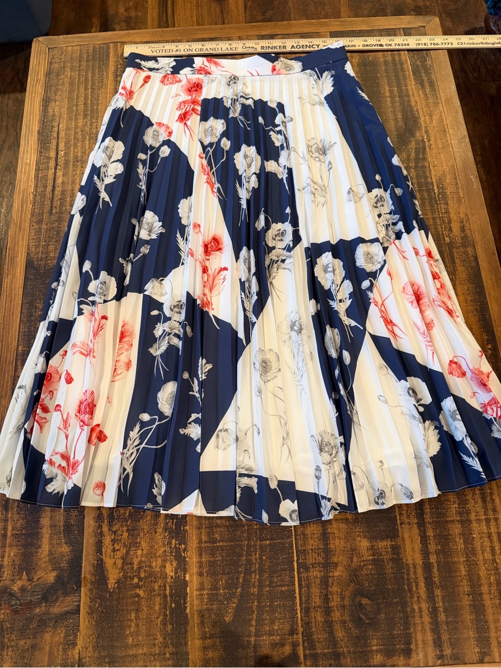 Floral Pleated Midi Skirt in Navy, White & Orange